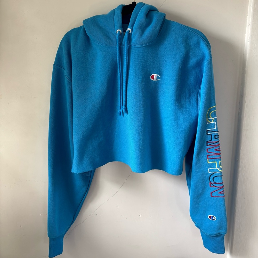 Champion Reverse Weave Cropped Hoodie - Blue, Like New, Size: Large